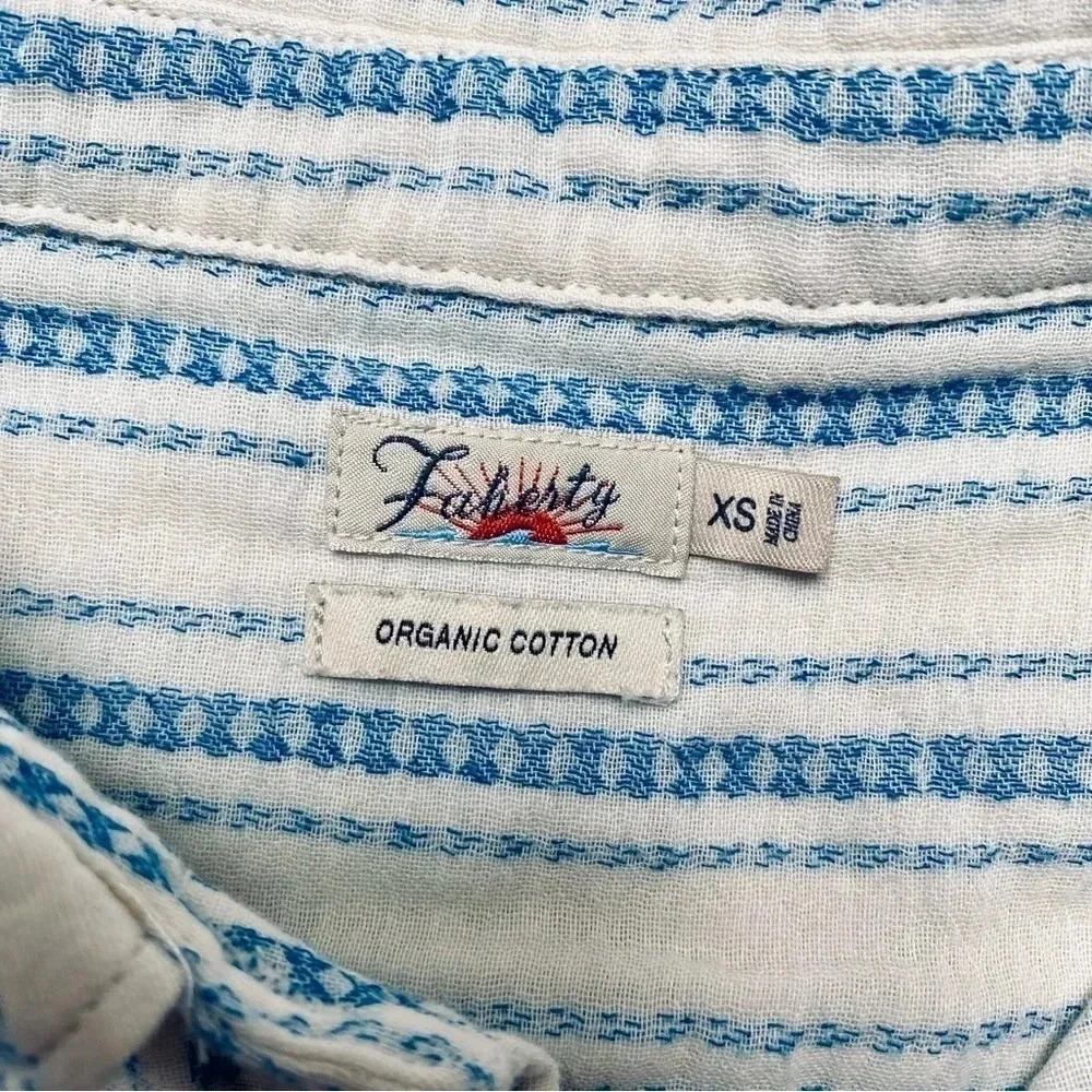 Faherty Avery Organic Cotton Gauze Camp Shirt Blue White Stripe XS - Picture 13 of 14